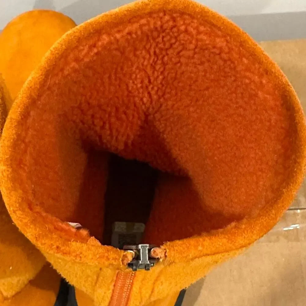 Lands end orange suede and fleece women's mid calf winter boots size 7.5